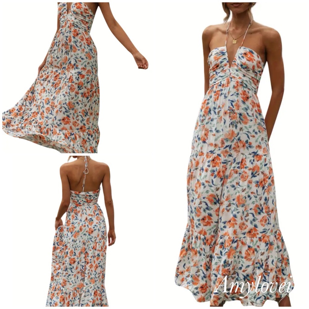 Floral Halter Tiered Maxi Dress #51